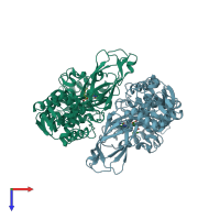 PDB entry 3a3f coloured by chain, top view.