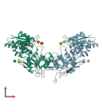 PDB entry 3a3k coloured by chain, front view.