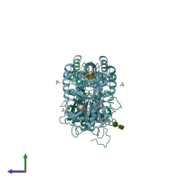 PDB entry 3a3k coloured by chain, side view.