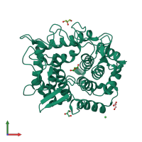 PDB entry 3a3v coloured by chain, front view.