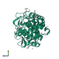 PDB entry 3a3v coloured by chain, side view.