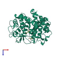 PDB entry 3a3v coloured by chain, top view.