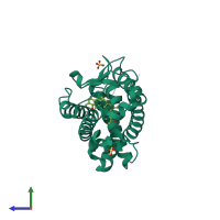 Monomeric assembly 1 of PDB entry 3a3z coloured by chemically distinct molecules, side view.