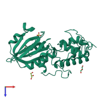 PDB entry 3a42 coloured by chain, top view.