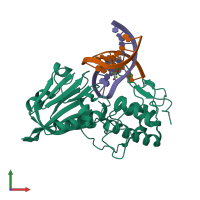 Hetero trimeric assembly 1 of PDB entry 3a46 coloured by chemically distinct molecules, front view.