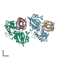 PDB entry 3a46 coloured by chain, front view.