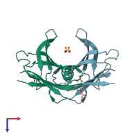 PDB entry 3a4d coloured by chain, top view.