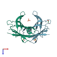 PDB entry 3a4e coloured by chain, top view.