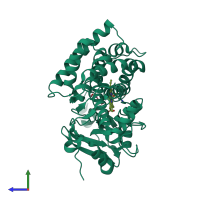 PDB entry 3a4g coloured by chain, side view.