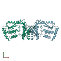 PDB entry 3a4i coloured by chain, front view.