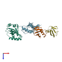 PDB entry 3a4s coloured by chain, top view.