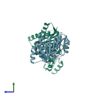 PDB entry 3a4t coloured by chain, side view.