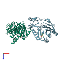 PDB entry 3a4t coloured by chain, top view.