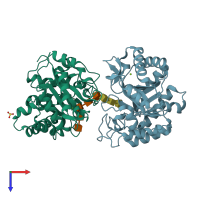 PDB entry 3a4w coloured by chain, top view.