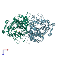 PDB entry 3a52 coloured by chain, top view.