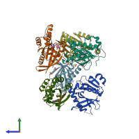 PDB entry 3a58 coloured by chain, side view.