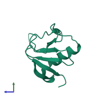 PDB entry 3a5e coloured by chain, side view.