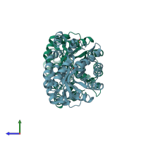 PDB entry 3a5f coloured by chain, side view.
