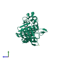 PDB entry 3a5j coloured by chain, side view.