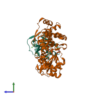 PDB entry 3a5o coloured by chain, side view.