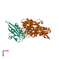 PDB entry 3a5o coloured by chain, top view.