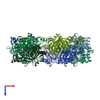 PDB entry 3a5w coloured by chain, top view.