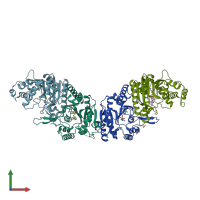 PDB entry 3a5y coloured by chain, front view.