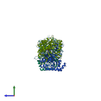PDB entry 3a5y coloured by chain, side view.