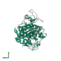 PDB entry 3a65 coloured by chain, side view.