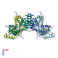 PDB entry 3a77 coloured by chain, top view.