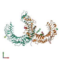 PDB entry 3a79 coloured by chain, front view.