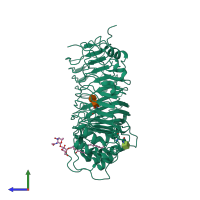 PDB entry 3a7b coloured by chain, side view.