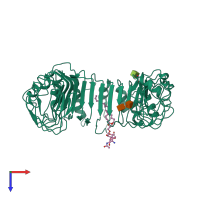 PDB entry 3a7b coloured by chain, top view.