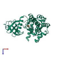 PDB entry 3a7f coloured by chain, top view.