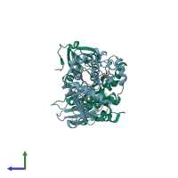 PDB entry 3a7g coloured by chain, side view.