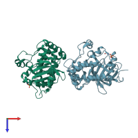 PDB entry 3a7g coloured by chain, top view.