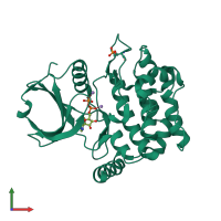 PDB entry 3a7j coloured by chain, front view.