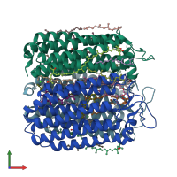 PDB entry 3a7k coloured by chain, front view.