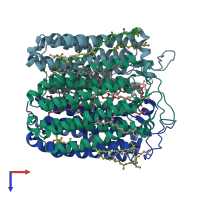 PDB entry 3a7k coloured by chain, top view.