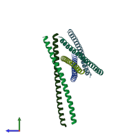 PDB entry 3a7o coloured by chain, side view.