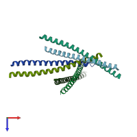 PDB entry 3a7o coloured by chain, top view.