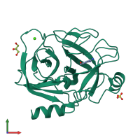PDB entry 3a7t coloured by chain, front view.