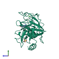 PDB entry 3a7t coloured by chain, side view.