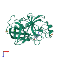 PDB entry 3a7t coloured by chain, top view.