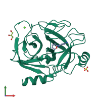 PDB entry 3a7w coloured by chain, front view.