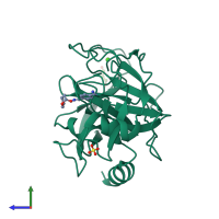 PDB entry 3a7w coloured by chain, side view.