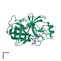 PDB entry 3a7z coloured by chain, top view.