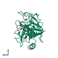 PDB entry 3a80 coloured by chain, side view.