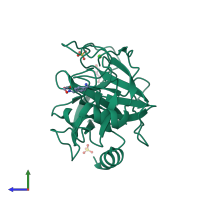 PDB entry 3a82 coloured by chain, side view.