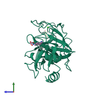 PDB entry 3a84 coloured by chain, side view.